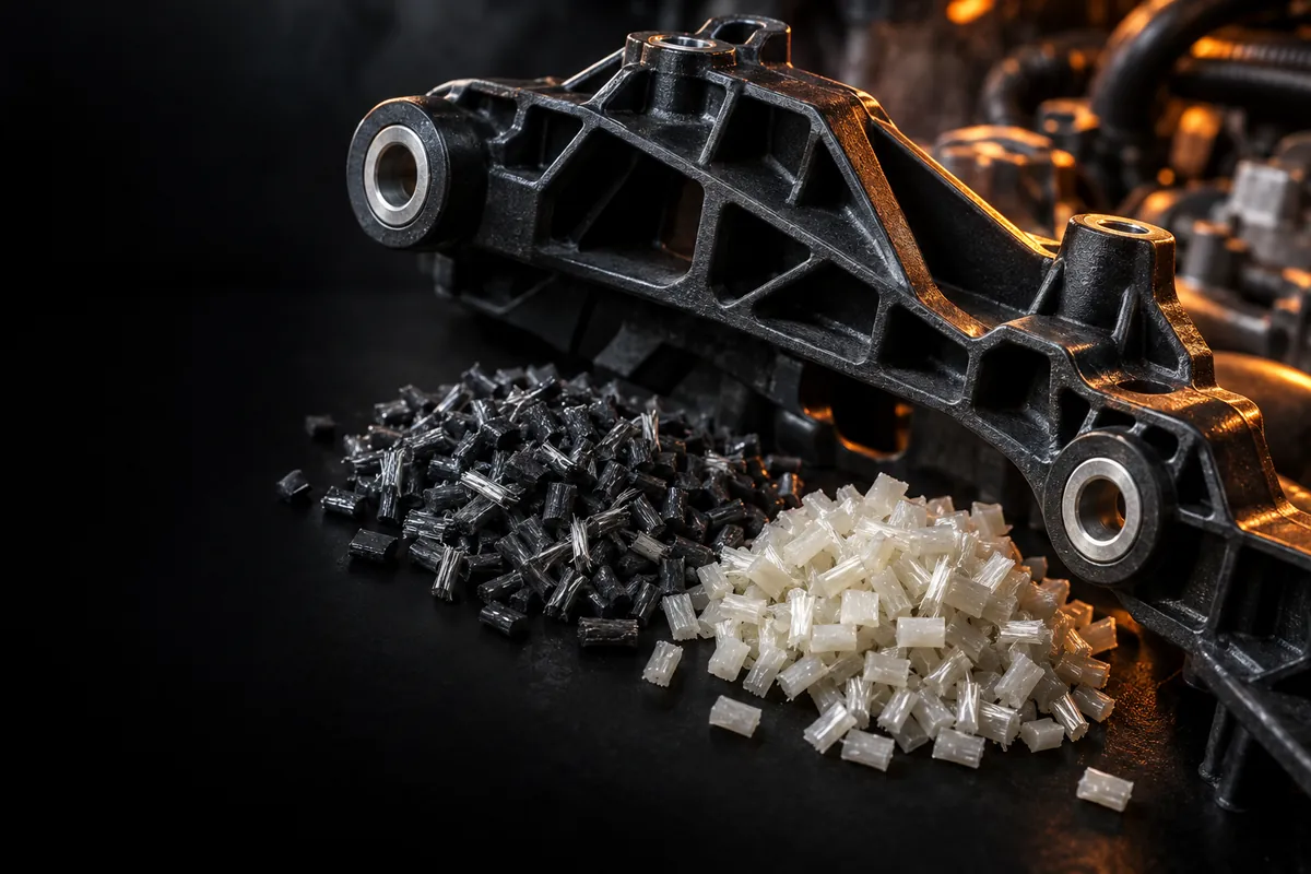 Glass-fiber reinforced nylon pellets and under-hood bracket