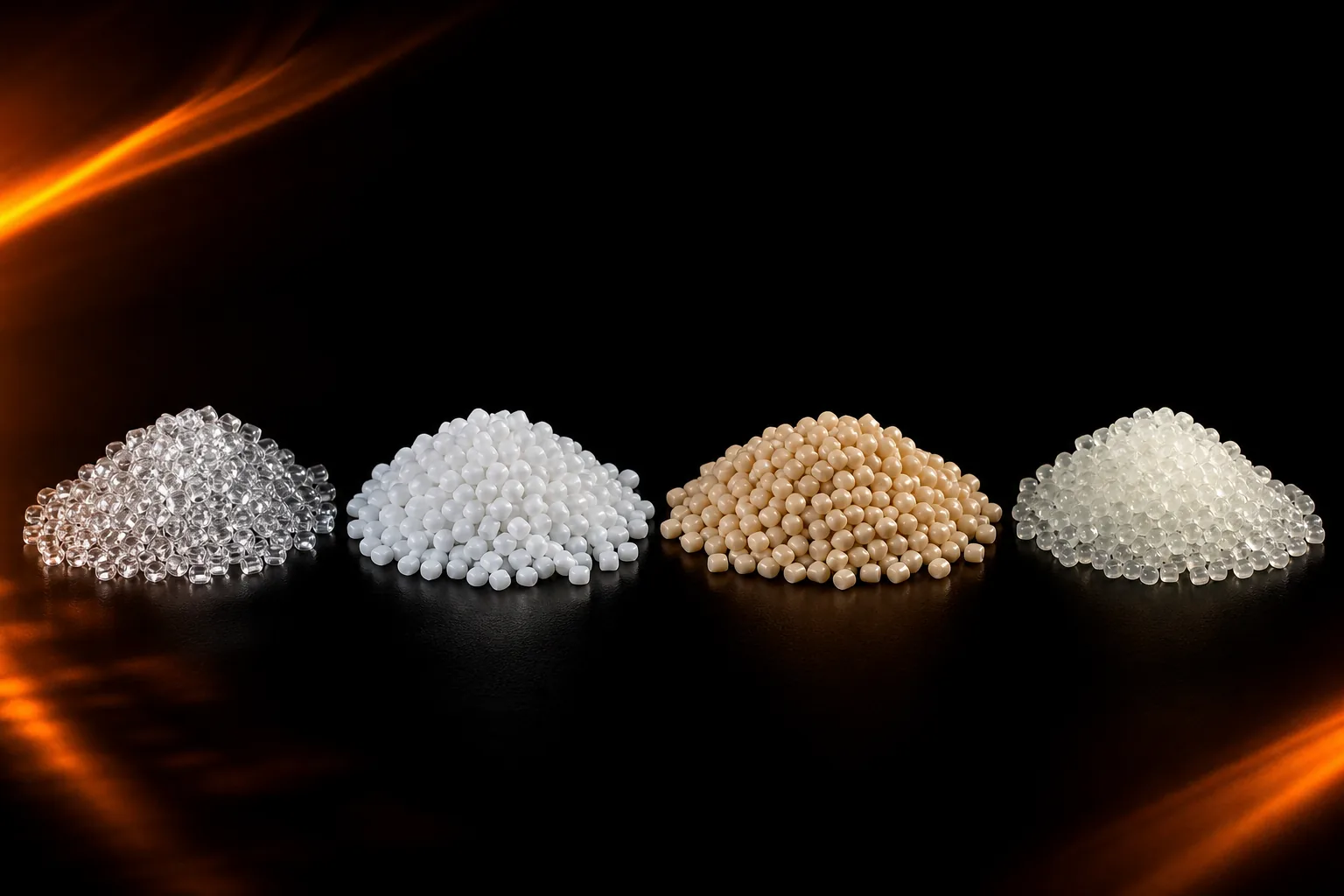 Prime-grade polymer pellets in distinct material grades